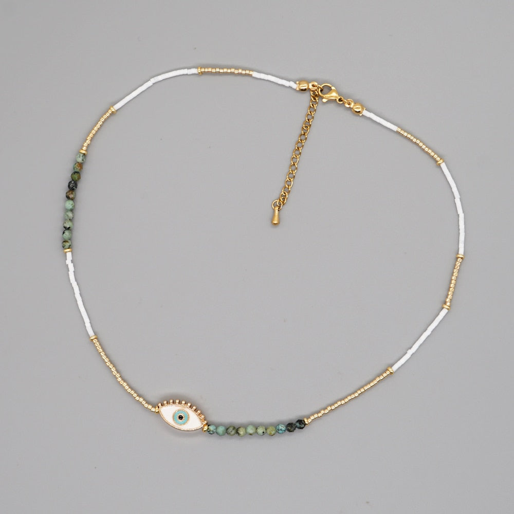 Boho Simple Beaded Necklace for Women Evil Eye