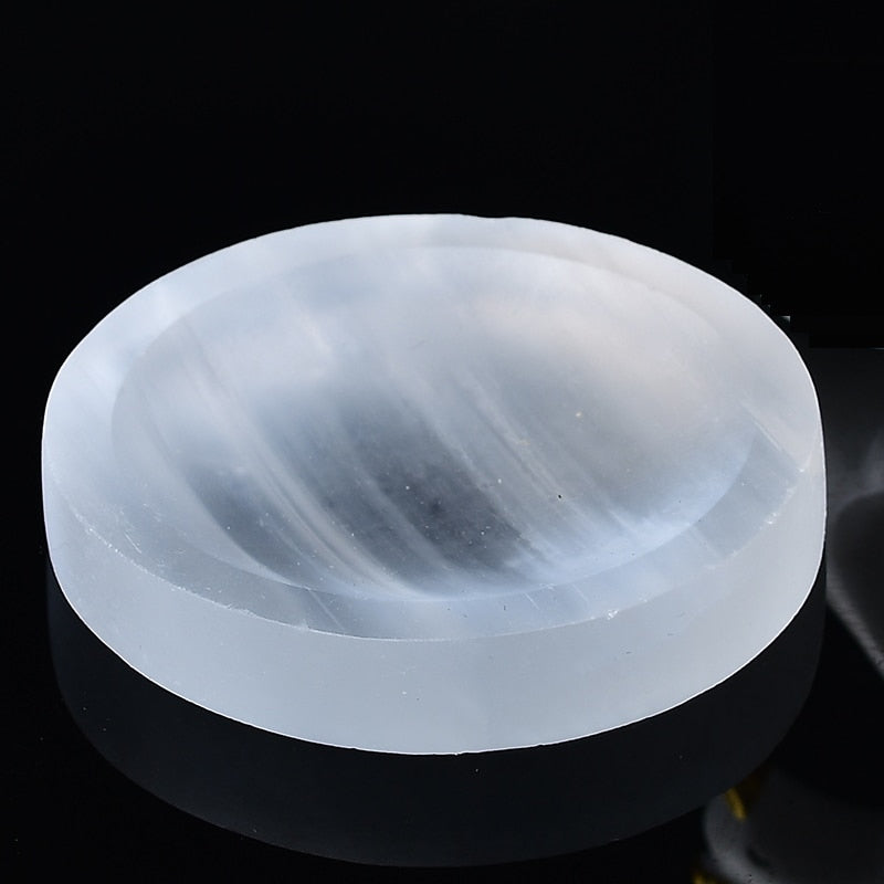 Natural Selenite Bowl Plate Rough Carved Quartz