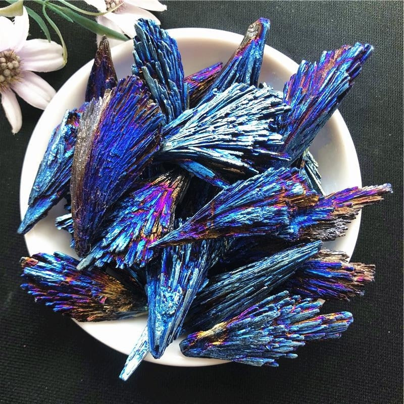 Quartz Tourmaline Cluster Crystal Peacock Blue Feather