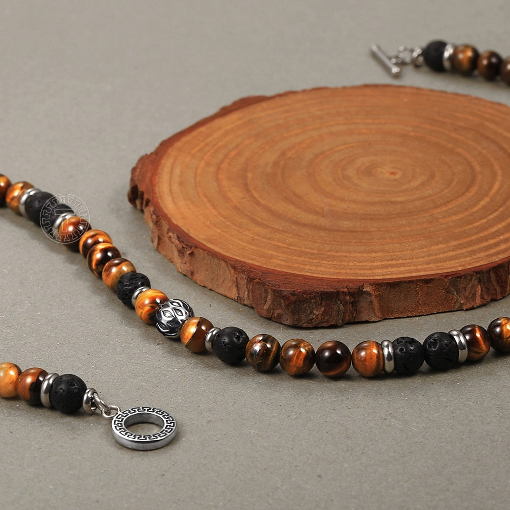 Stone Tiger Eyes Lava Bead Necklace Beaded Choker