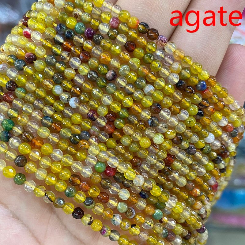 Natural Stone Faceted Round Spacer Beads Fire Agates