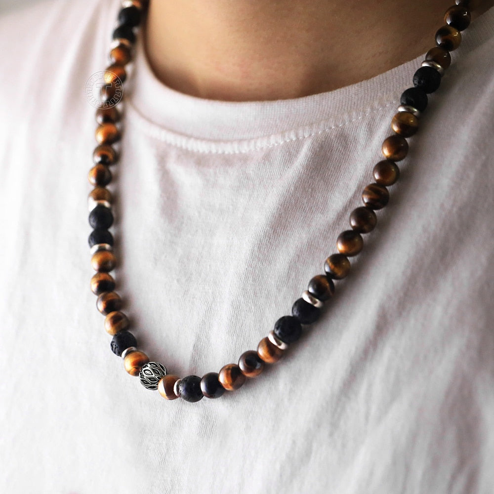 Stone Tiger Eyes Lava Bead Necklace Beaded Choker