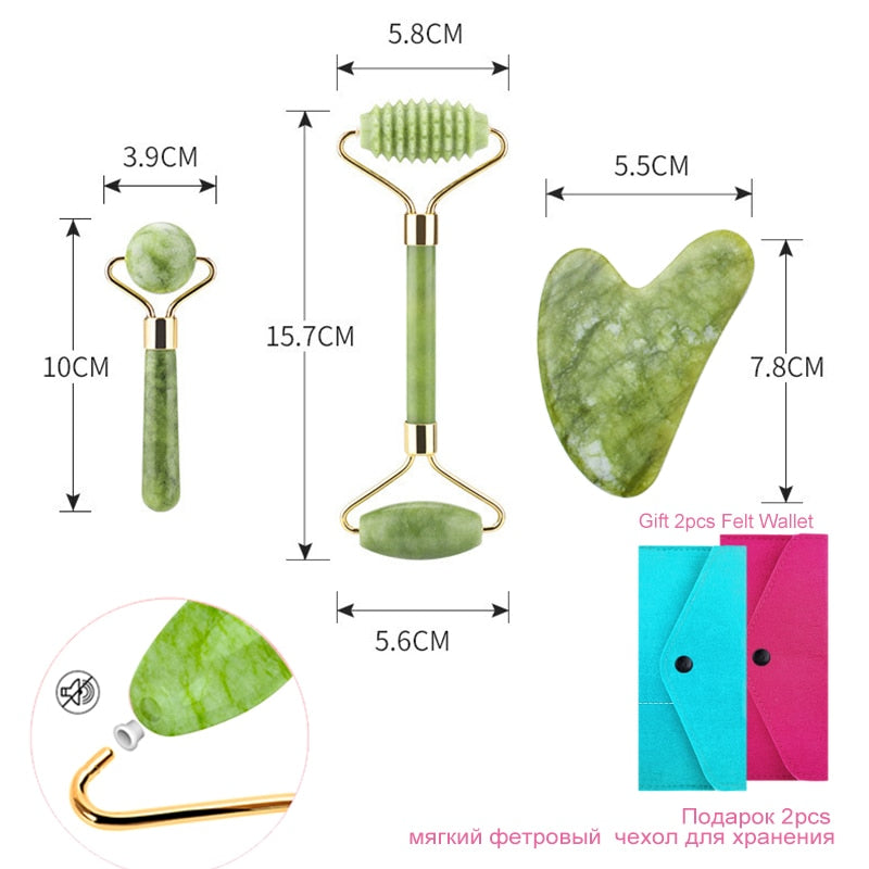 Gouache Natural Jade Roller Gua Sha Scraper Set