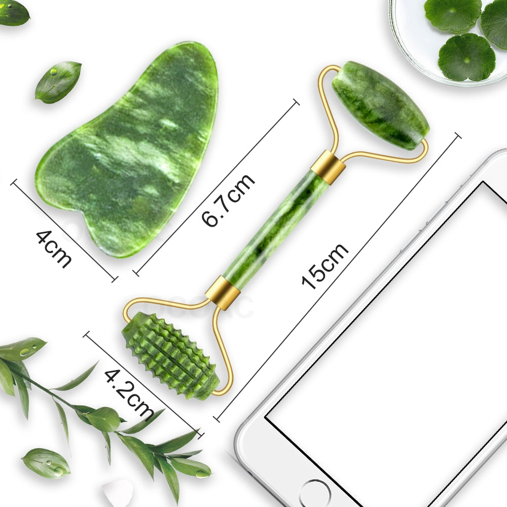 2pcs/kit Gua Sha Massager For Face Care Jade Rollers