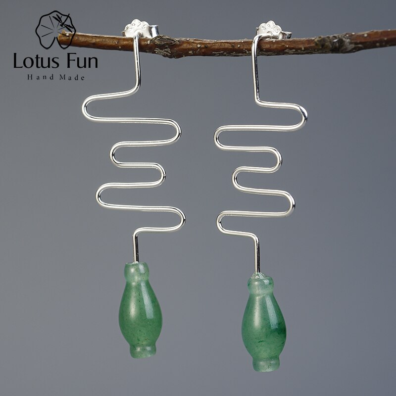 Fine Jewelry Jade Vase Long Dangle Earrings