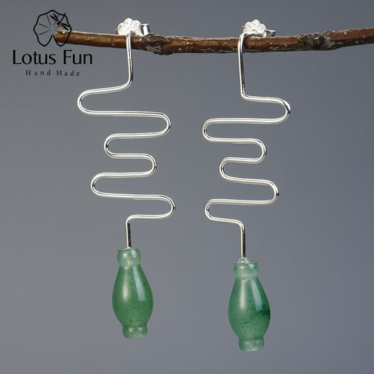 Fine Jewelry Jade Vase Long Dangle Earrings