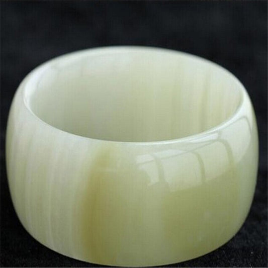 Women Wide Strip Bangles Natural White Jade Stone