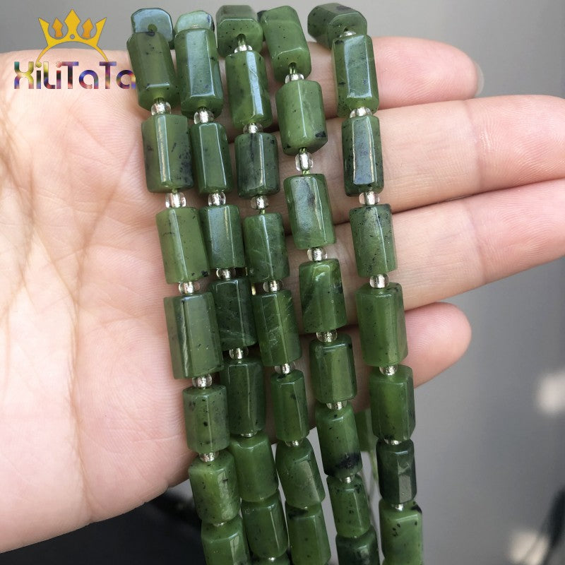 Natural Faceted Green Jades Stone Bead Bracelet