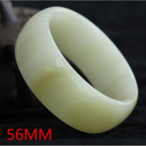 Women Wide Strip Bangles Natural White Jade Stone
