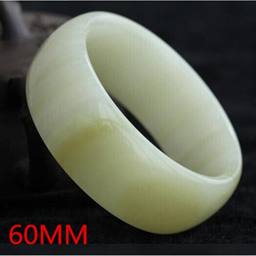 Women Wide Strip Bangles Natural White Jade Stone