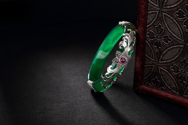 Flower Agate Bangles Thai Silver Fine Jewelry Jade