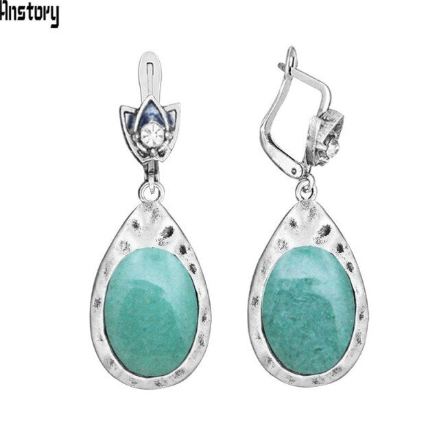 Vintage Oval Pink Quartz Jades Lapis Earrings