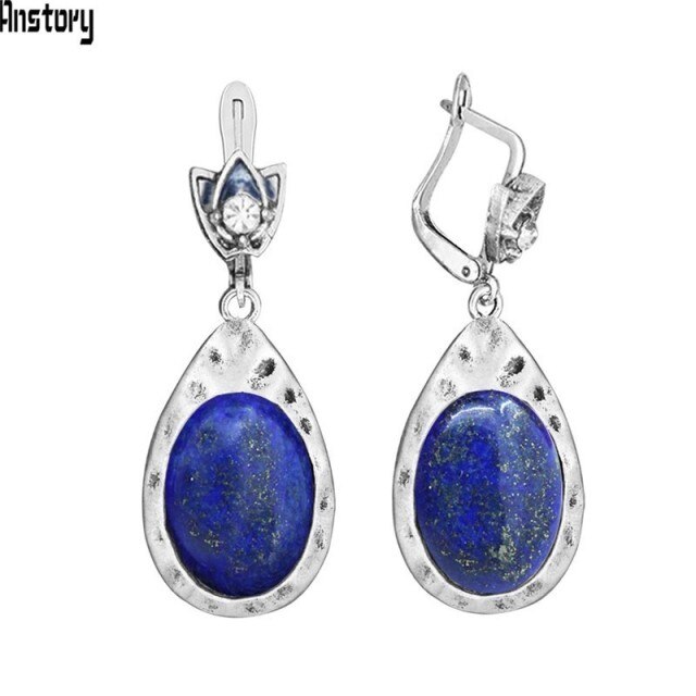 Vintage Oval Pink Quartz Jades Lapis Earrings