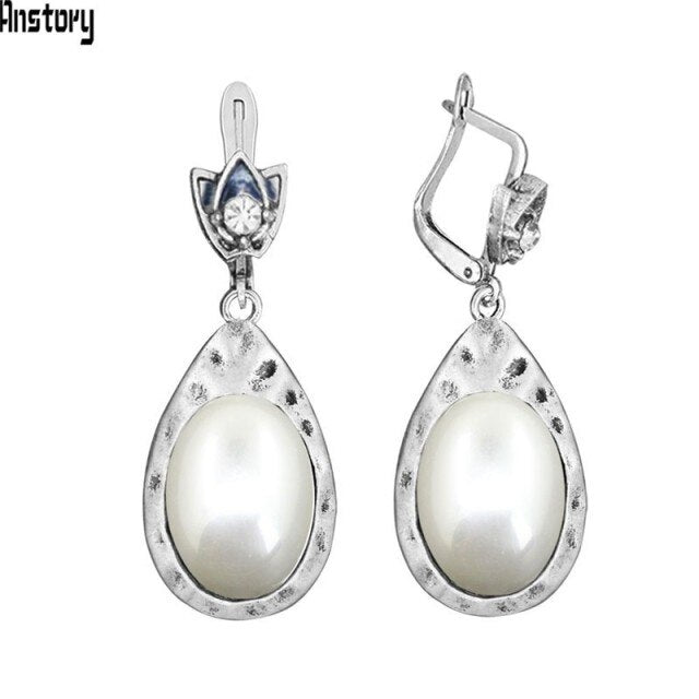 Vintage Oval Pink Quartz Jades Lapis Earrings