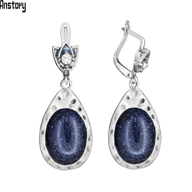 Vintage Oval Pink Quartz Jades Lapis Earrings