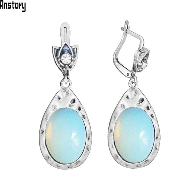 Vintage Oval Pink Quartz Jades Lapis Earrings