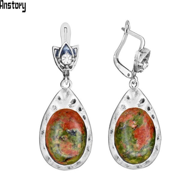 Vintage Oval Pink Quartz Jades Lapis Earrings