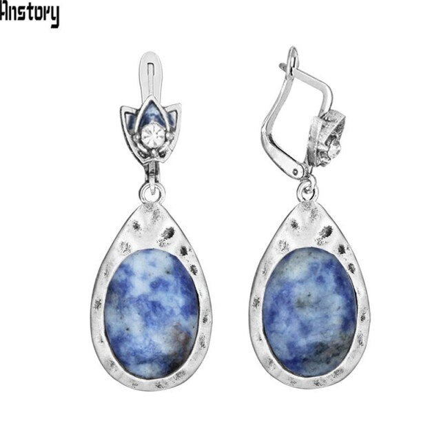 Vintage Oval Pink Quartz Jades Lapis Earrings