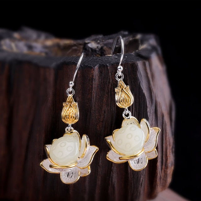 Elegant White Jade Lotus Jewelry Sets