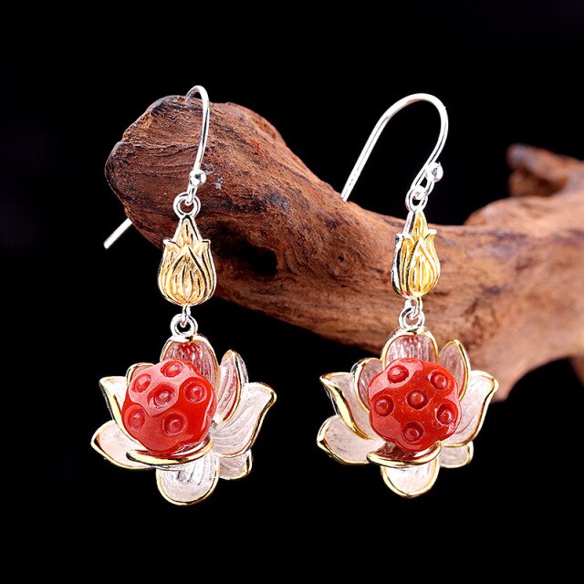 Elegant White Jade Lotus Jewelry Sets