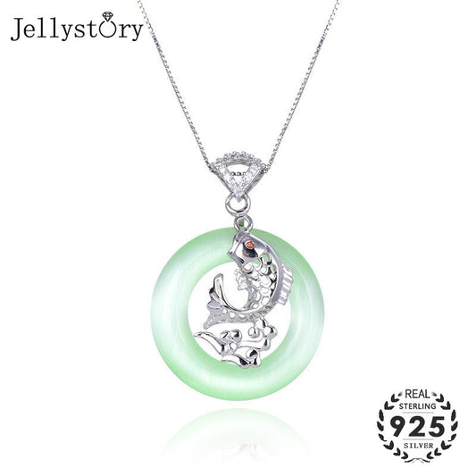 Jellystory Trendy Blue Jade Fish Shape Pendant