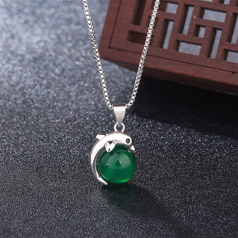 Natural Green Jade Chalcedony Dolphin Agate