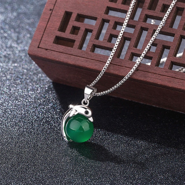 Natural Green Jade Chalcedony Dolphin Agate