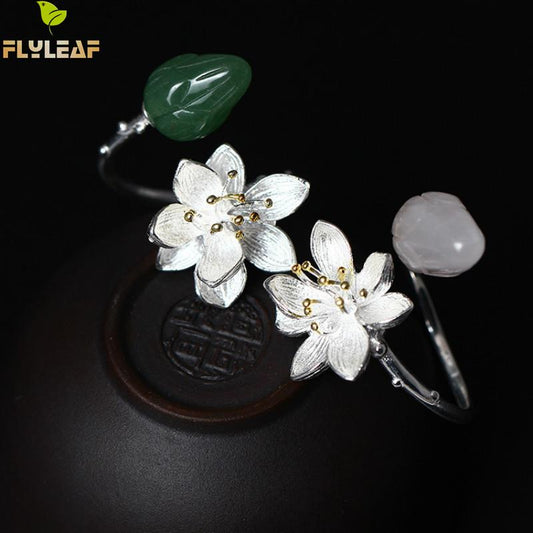 Lotus Flower jade  Open Rings Style Lady fine flyleaf