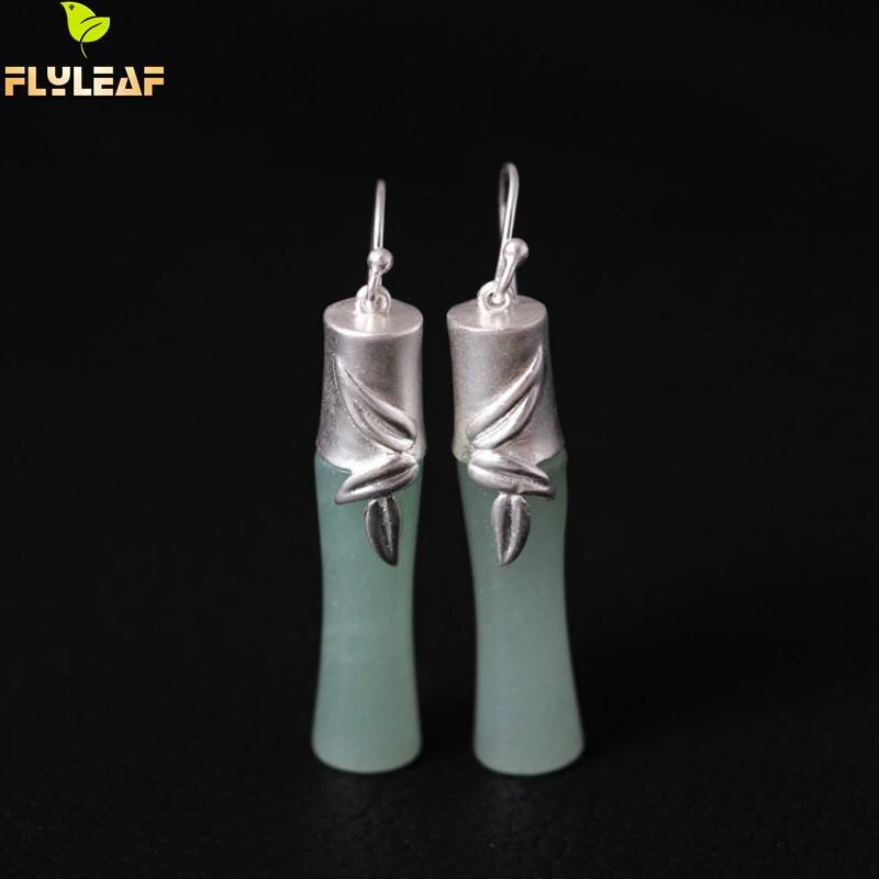 Flyleaf Ethnic Natural jade Bamboo Stud Earrings