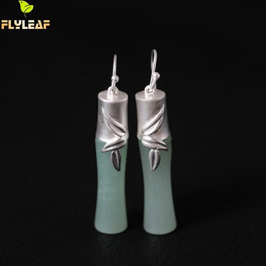 Flyleaf Ethnic Natural jade Bamboo Stud Earrings