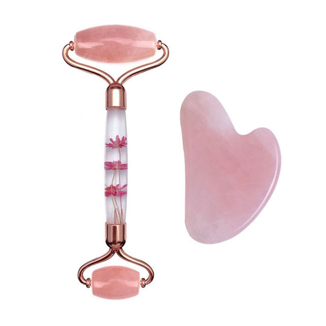 Rose Quartz Gouache Scraper Jade Roller