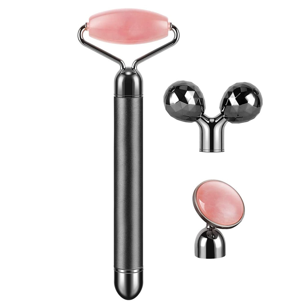 3-in-1 Electric Rose Quartz Jade Roller Set