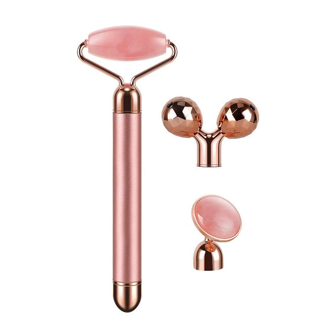 3-in-1 Electric Rose Quartz Jade Roller Set
