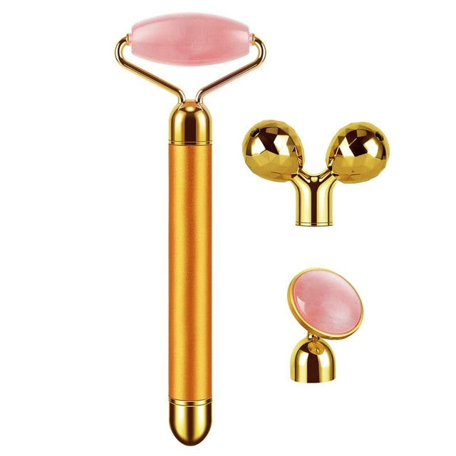 3-in-1 Electric Rose Quartz Jade Roller Set