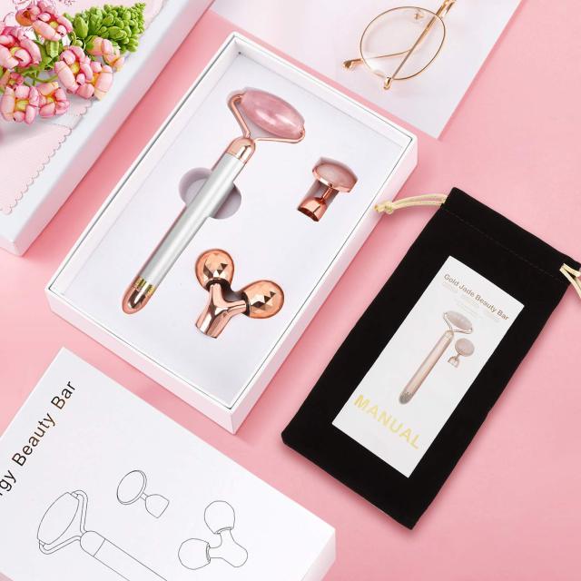 3-in-1 Electric Rose Quartz Jade Roller Set