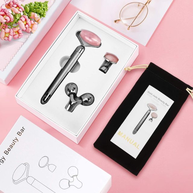3-in-1 Electric Rose Quartz Jade Roller Set