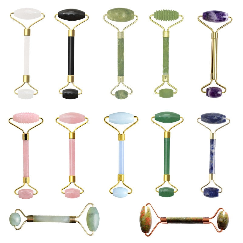 Rose Quartz Jade Roller Facial Massager Roller Real Stone