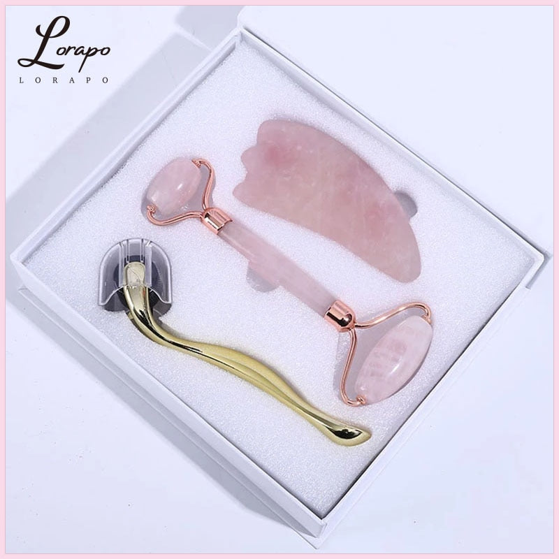 Rose Quartz Roller Massager Tool Natural Stone