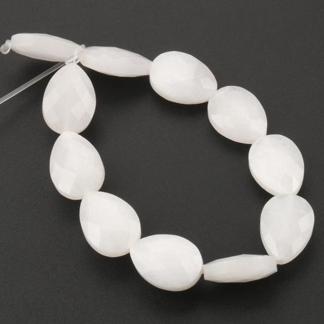 Natural Faceted Stone Beads Water Drop White Jades