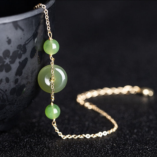 Women Jewelry 14K Bracelet Gild Healing Stone Nephrite