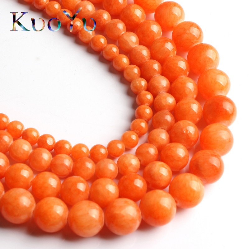 Natural Orange Jades Chalcedony Stone Beads