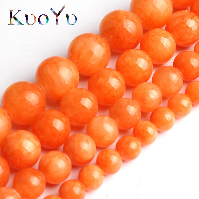 Natural Orange Jades Chalcedony Stone Beads
