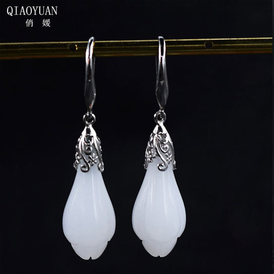 925 sterling silver Jade jewelry gold earrings