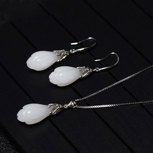 925 sterling silver Jade jewelry gold earrings