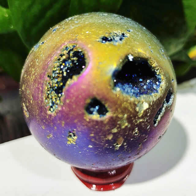 Beehive Agate Sphere Plating Color Stonel Ball