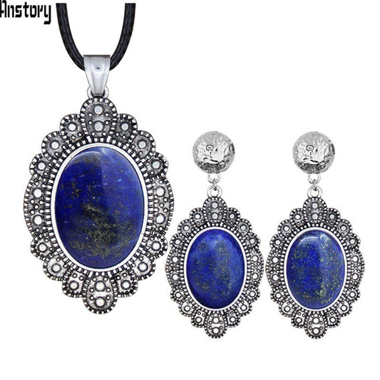 Oval Natural Pink Quartz Lapis Lazuli Jades Jewelry Sets