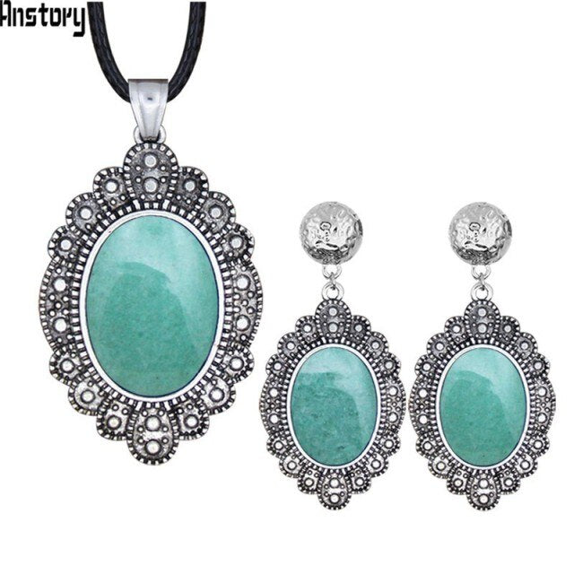 Oval Natural Pink Quartz Lapis Lazuli Jades Jewelry Sets