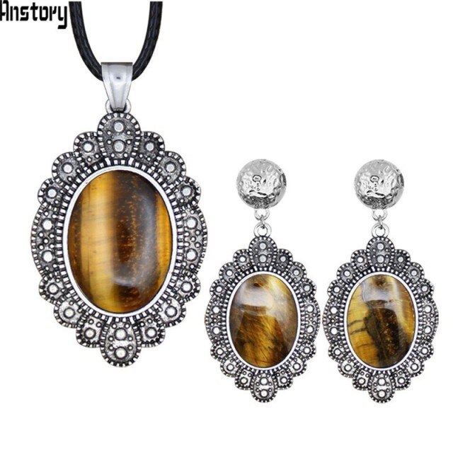 Oval Natural Pink Quartz Lapis Lazuli Jades Jewelry Sets