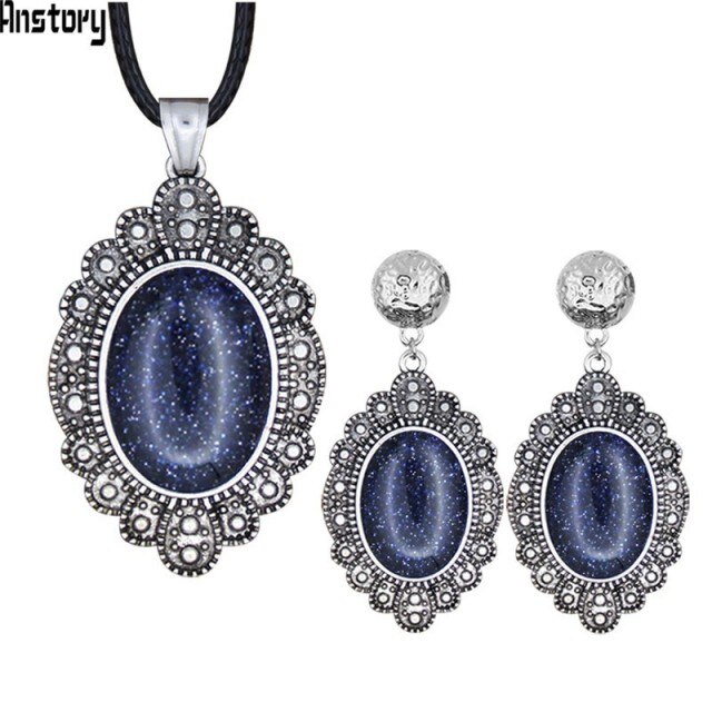 Oval Natural Pink Quartz Lapis Lazuli Jades Jewelry Sets