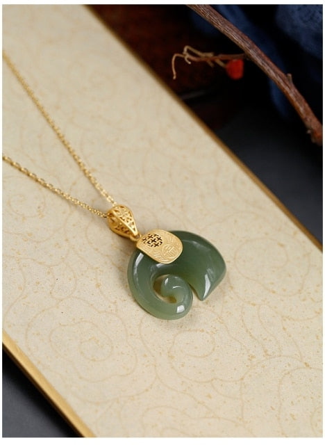 Vintage White Hetian Jade Elephant Pendant Sapphire